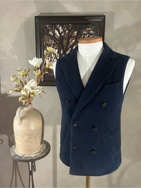 Suitsupply Men's Navy Blue Pure Cotton DB Bodywarmer Vest Size M Larusmiani